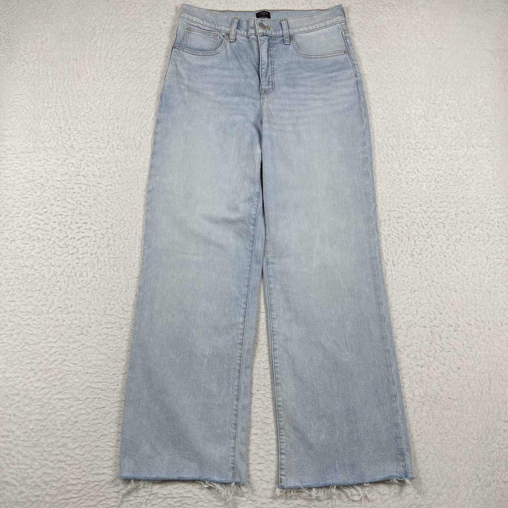 J.Crew Wide-Leg Crop Jeans Womens 28T Light Wash Blue Raw Hem High Rise Denim